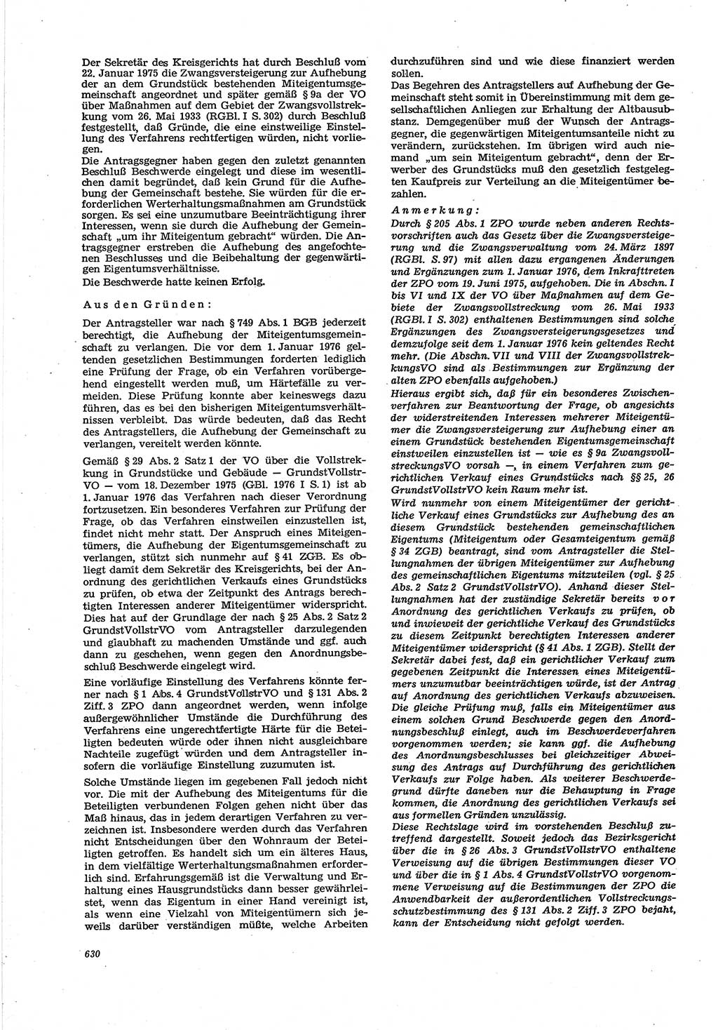 Neue Justiz (NJ), Zeitschrift für Recht und Rechtswissenschaft [Deutsche Demokratische Republik (DDR)], 30. Jahrgang 1976, Seite 630 (NJ DDR 1976, S. 630)