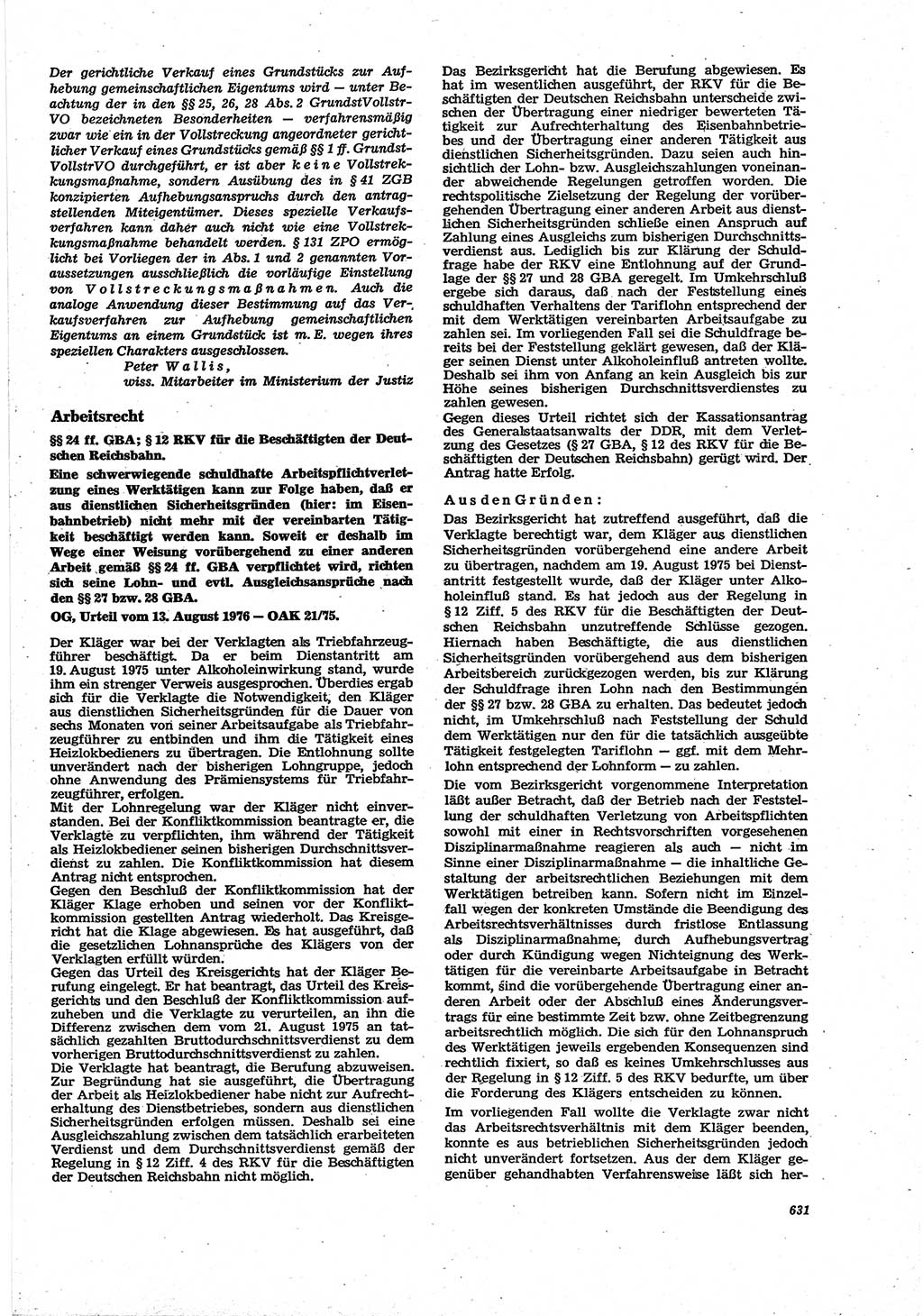 Neue Justiz (NJ), Zeitschrift für Recht und Rechtswissenschaft [Deutsche Demokratische Republik (DDR)], 30. Jahrgang 1976, Seite 631 (NJ DDR 1976, S. 631)