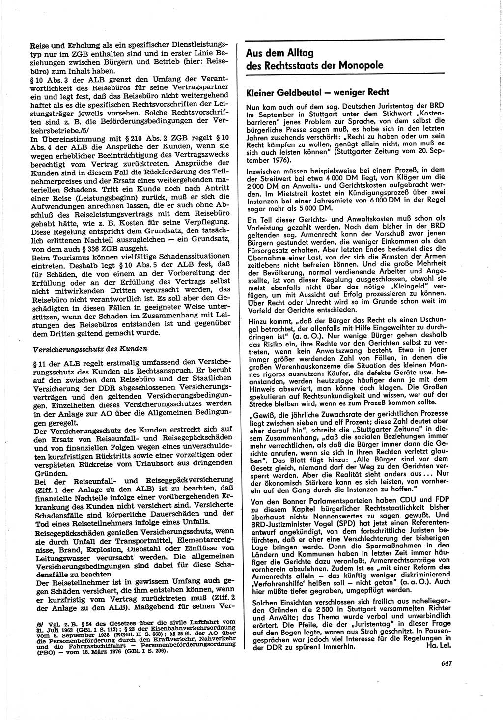 Neue Justiz (NJ), Zeitschrift für Recht und Rechtswissenschaft [Deutsche Demokratische Republik (DDR)], 30. Jahrgang 1976, Seite 647 (NJ DDR 1976, S. 647)