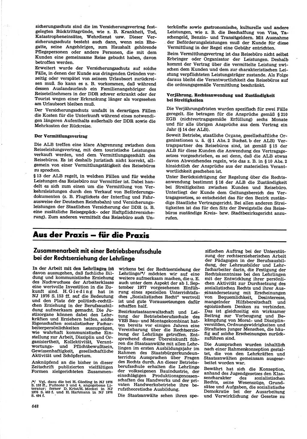 Neue Justiz (NJ), Zeitschrift für Recht und Rechtswissenschaft [Deutsche Demokratische Republik (DDR)], 30. Jahrgang 1976, Seite 648 (NJ DDR 1976, S. 648)