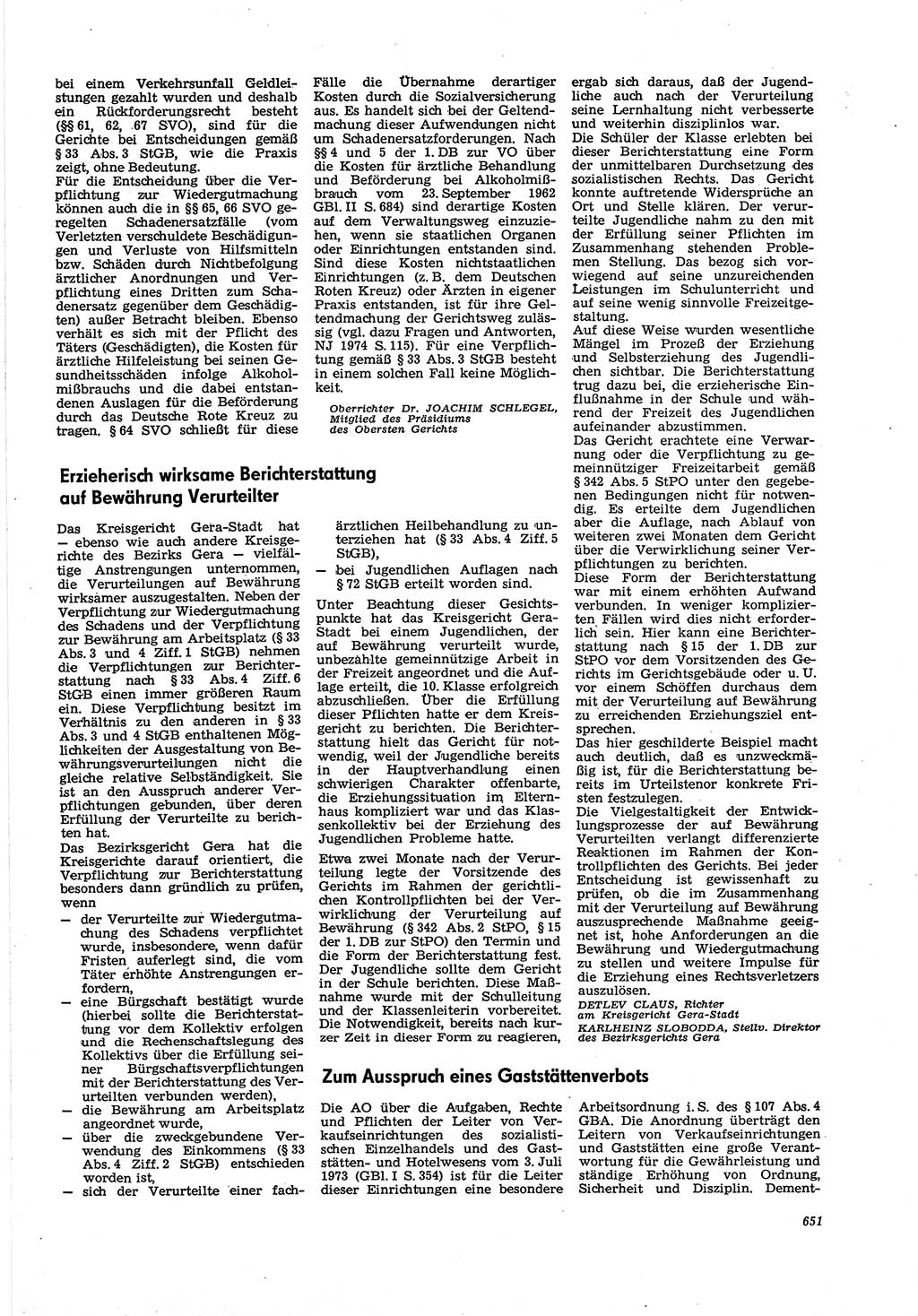 Neue Justiz (NJ), Zeitschrift für Recht und Rechtswissenschaft [Deutsche Demokratische Republik (DDR)], 30. Jahrgang 1976, Seite 651 (NJ DDR 1976, S. 651)