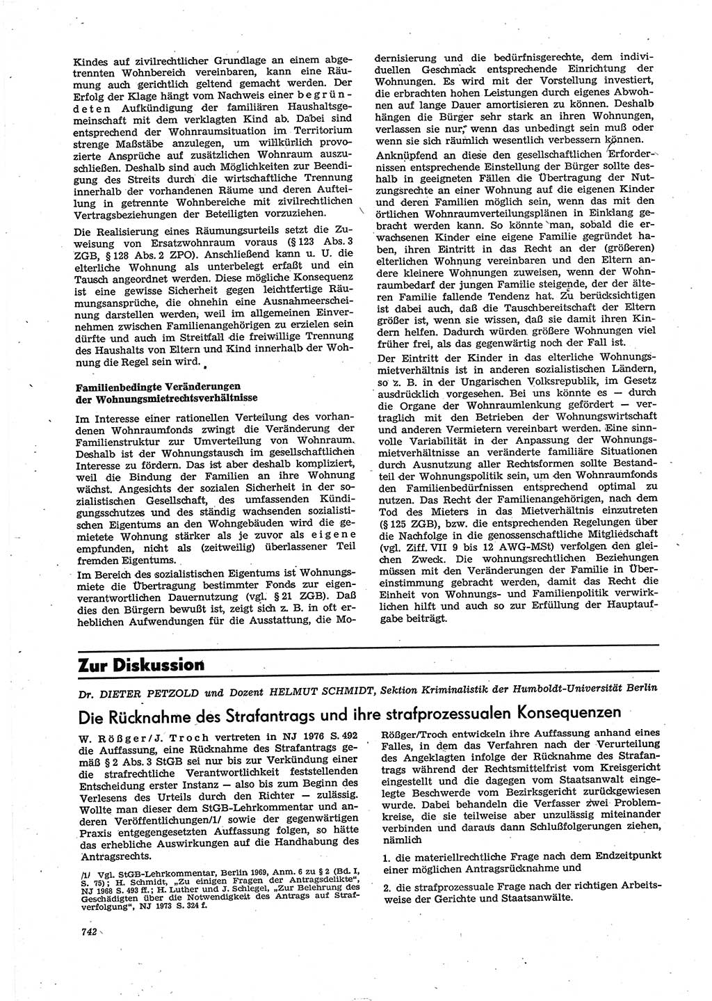 Neue Justiz (NJ), Zeitschrift für Recht und Rechtswissenschaft [Deutsche Demokratische Republik (DDR)], 30. Jahrgang 1976, Seite 742 (NJ DDR 1976, S. 742)