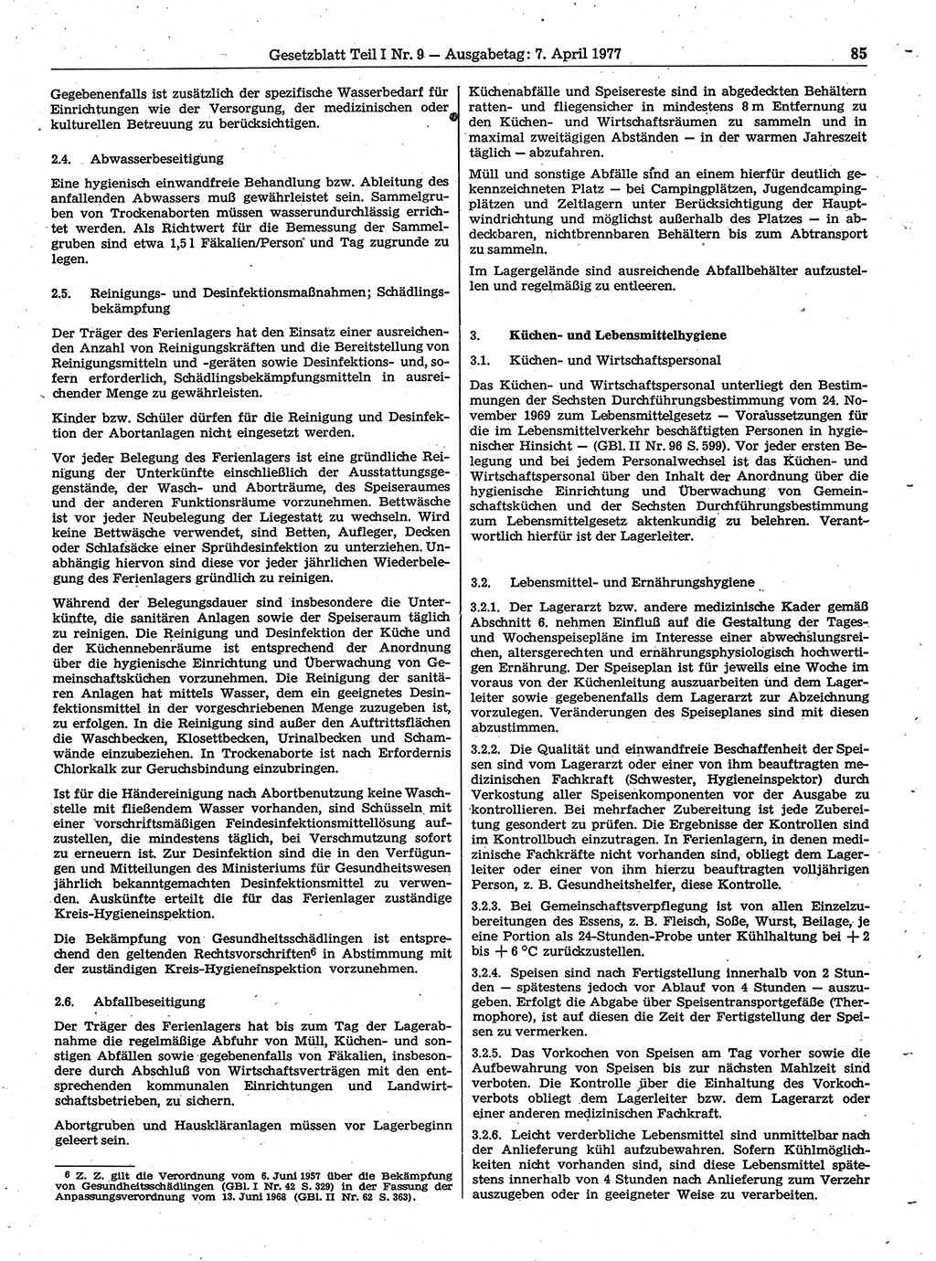 Gesetzblatt (GBl.) der Deutschen Demokratischen Republik (DDR) Teil Ⅰ 1977, Seite 85 (GBl. DDR Ⅰ 1977, S. 85)