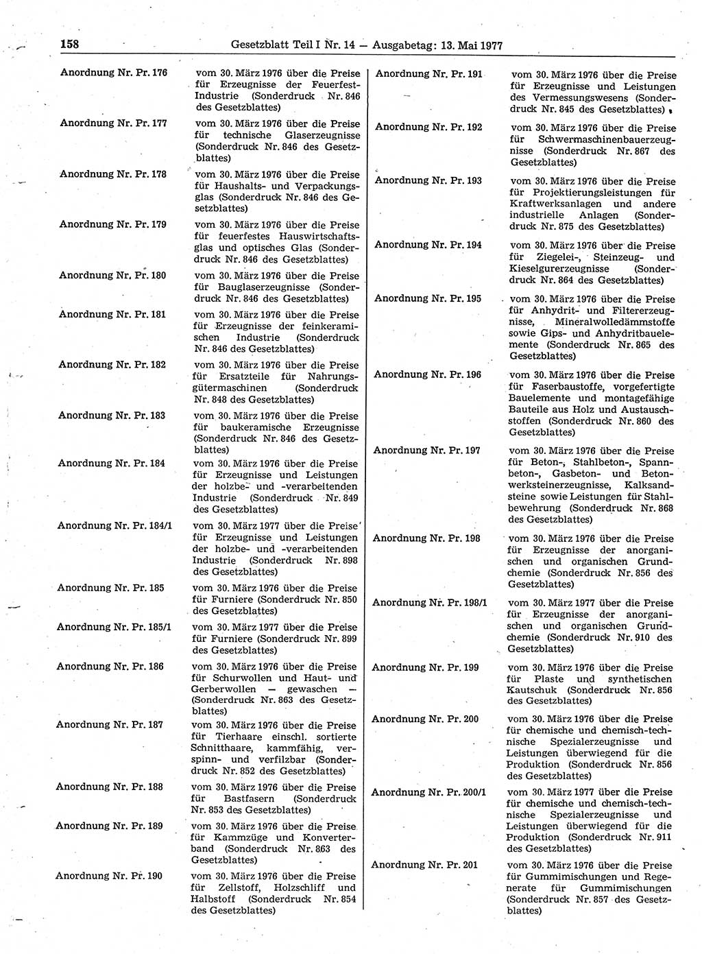 Gesetzblatt (GBl.) der Deutschen Demokratischen Republik (DDR) Teil Ⅰ 1977, Seite 158 (GBl. DDR Ⅰ 1977, S. 158)