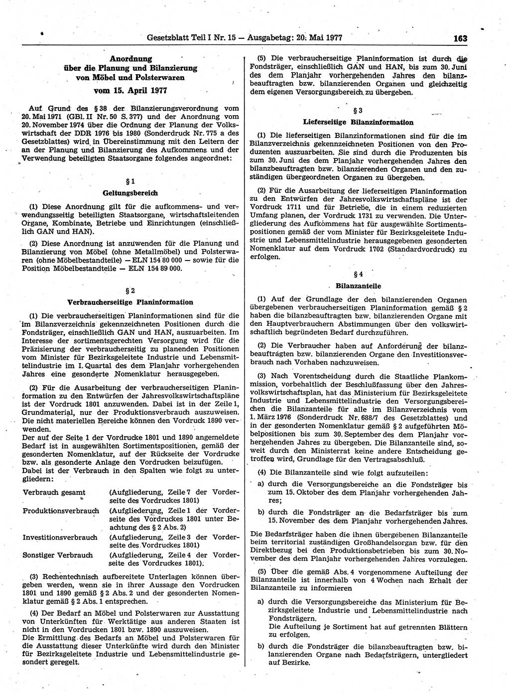 Gesetzblatt (GBl.) der Deutschen Demokratischen Republik (DDR) Teil Ⅰ 1977, Seite 163 (GBl. DDR Ⅰ 1977, S. 163)