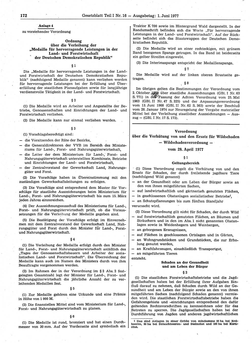Gesetzblatt (GBl.) der Deutschen Demokratischen Republik (DDR) Teil Ⅰ 1977, Seite 172 (GBl. DDR Ⅰ 1977, S. 172)