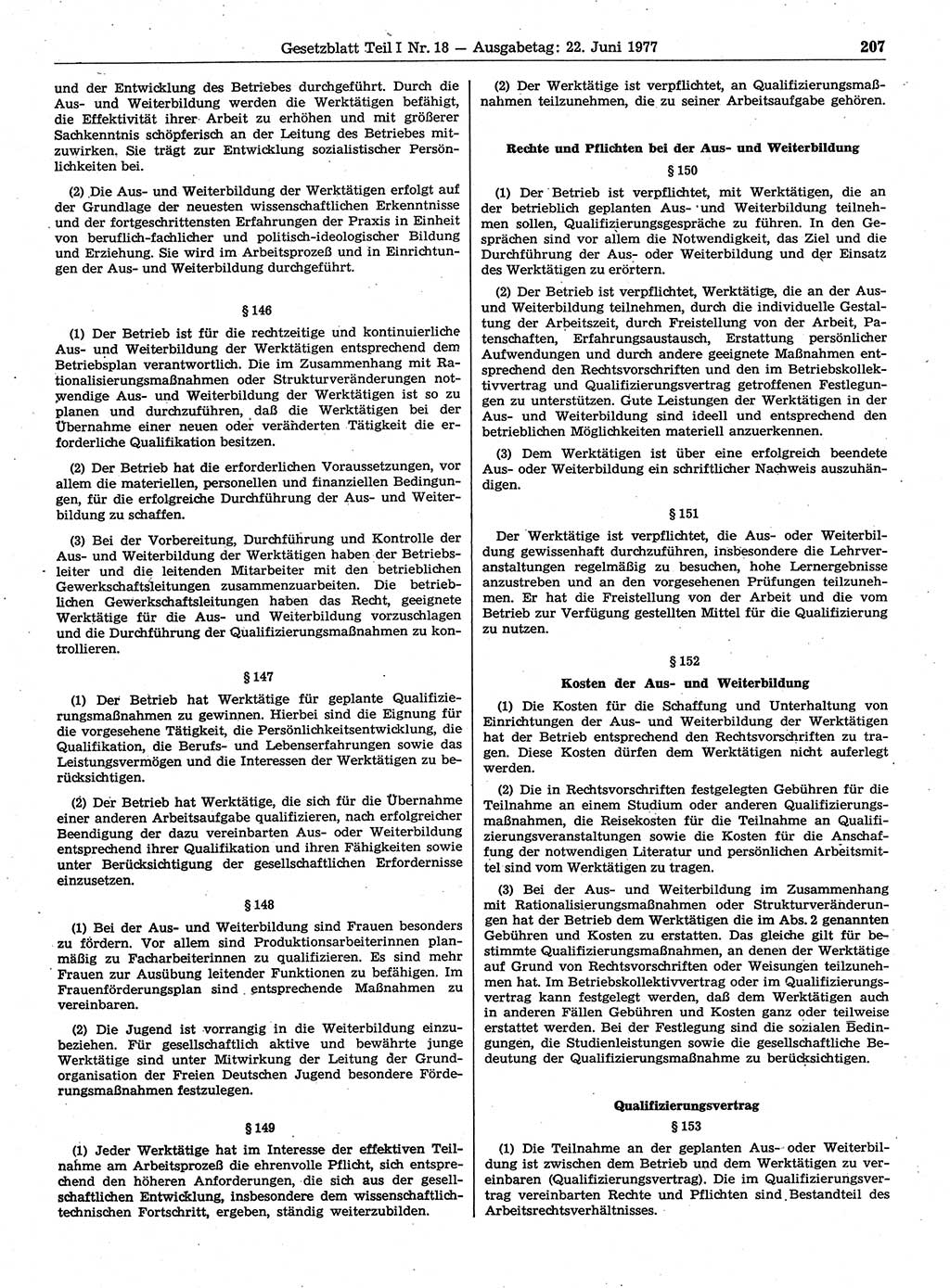 Gesetzblatt (GBl.) der Deutschen Demokratischen Republik (DDR) Teil Ⅰ 1977, Seite 207 (GBl. DDR Ⅰ 1977, S. 207)
