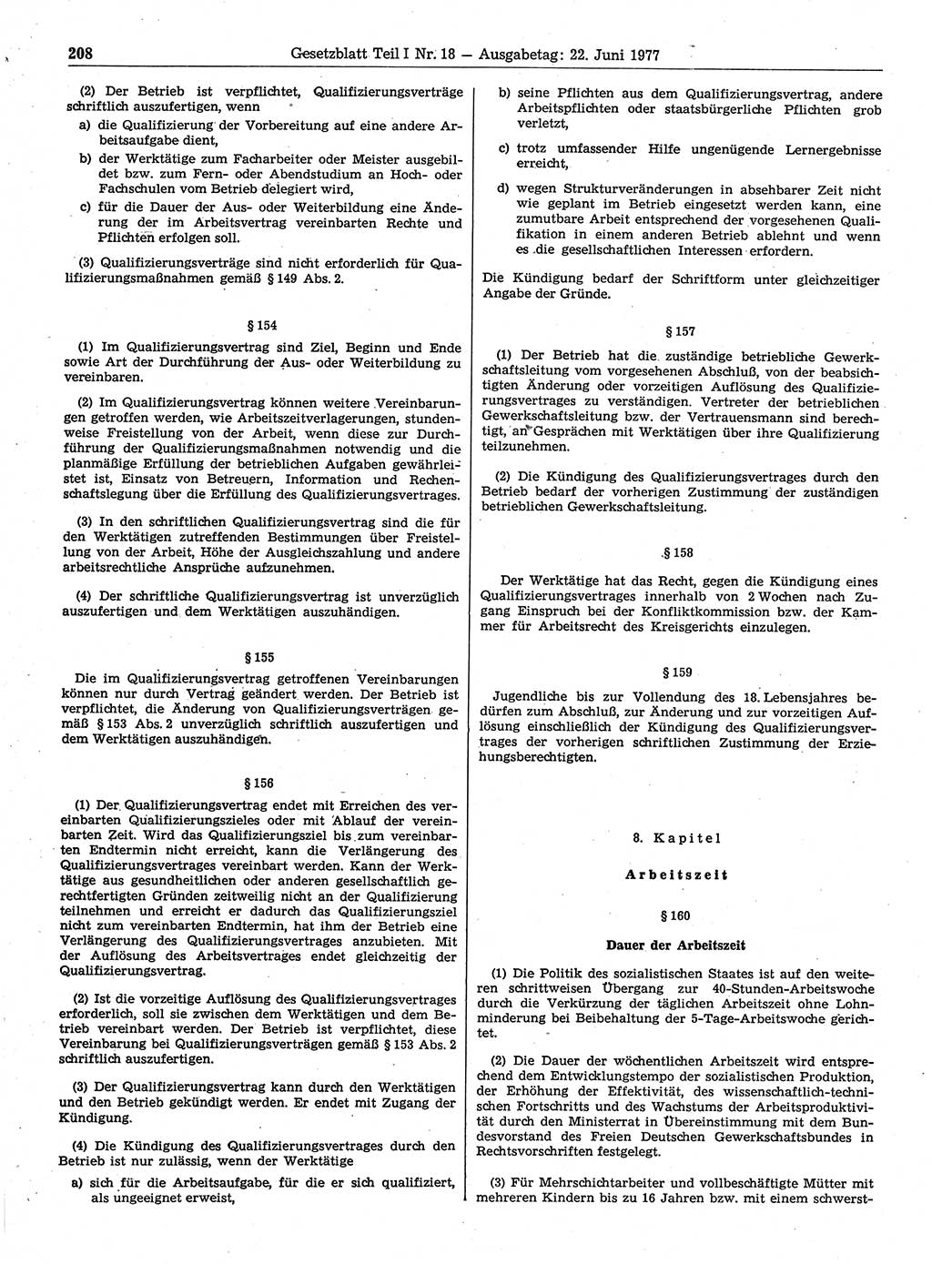 Gesetzblatt (GBl.) der Deutschen Demokratischen Republik (DDR) Teil Ⅰ 1977, Seite 208 (GBl. DDR Ⅰ 1977, S. 208)