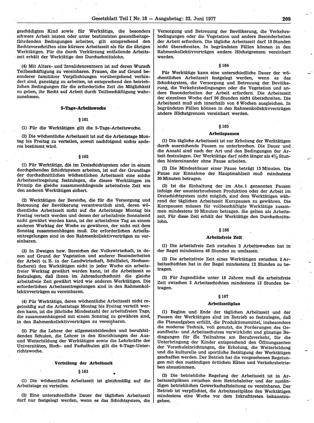 Gesetzblatt (GBl.) der Deutschen Demokratischen Republik (DDR) Teil Ⅰ 1977, Seite 209 (GBl. DDR Ⅰ 1977, S. 209)