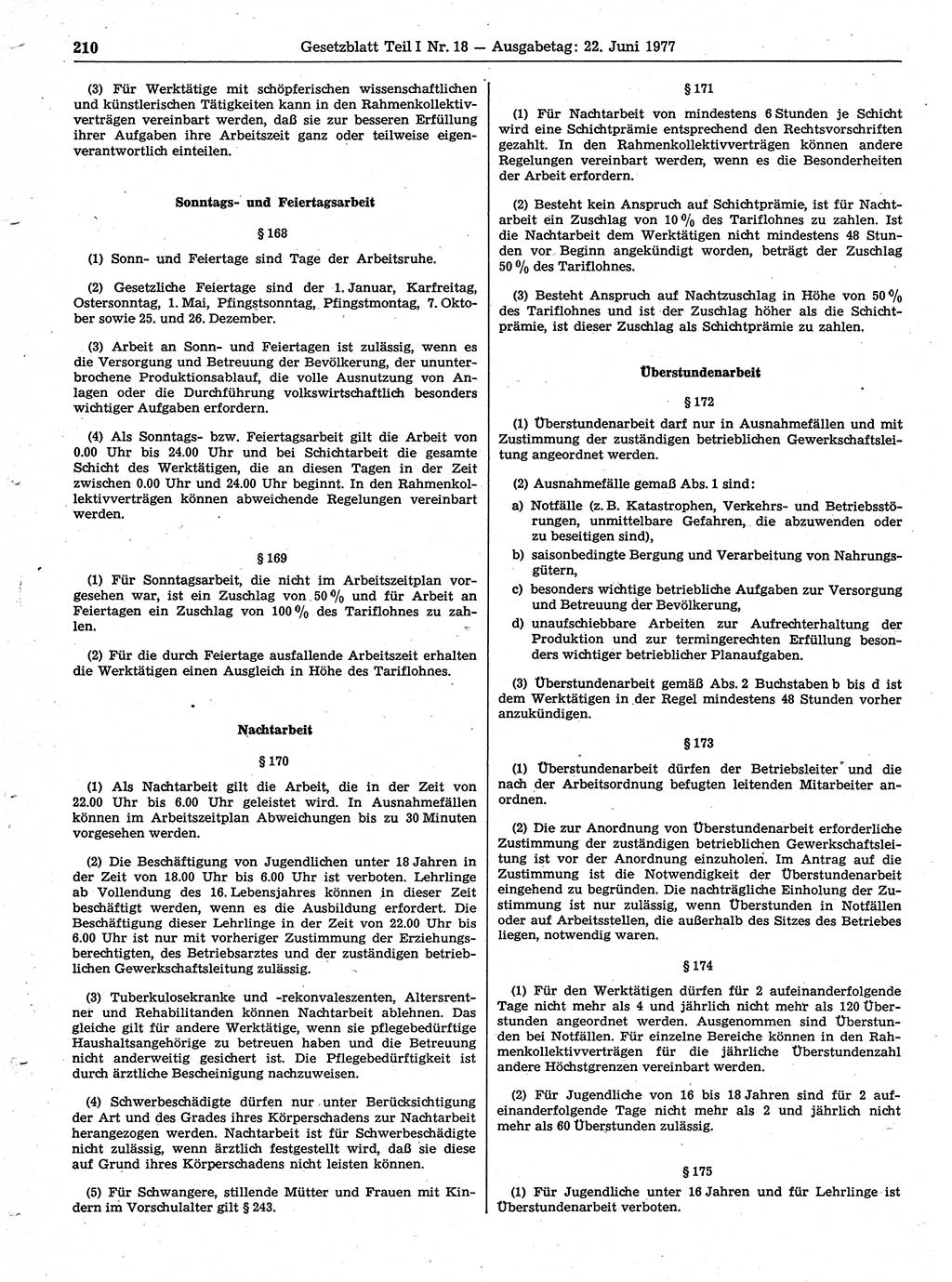 Gesetzblatt (GBl.) der Deutschen Demokratischen Republik (DDR) Teil Ⅰ 1977, Seite 210 (GBl. DDR Ⅰ 1977, S. 210)