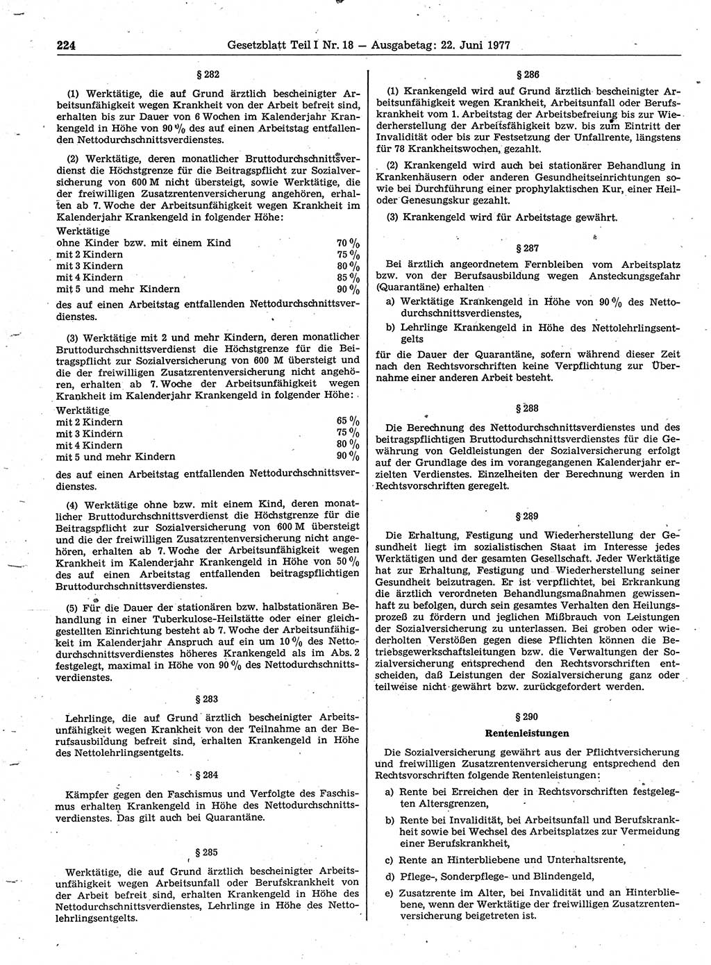 Gesetzblatt (GBl.) der Deutschen Demokratischen Republik (DDR) Teil Ⅰ 1977, Seite 224 (GBl. DDR Ⅰ 1977, S. 224)