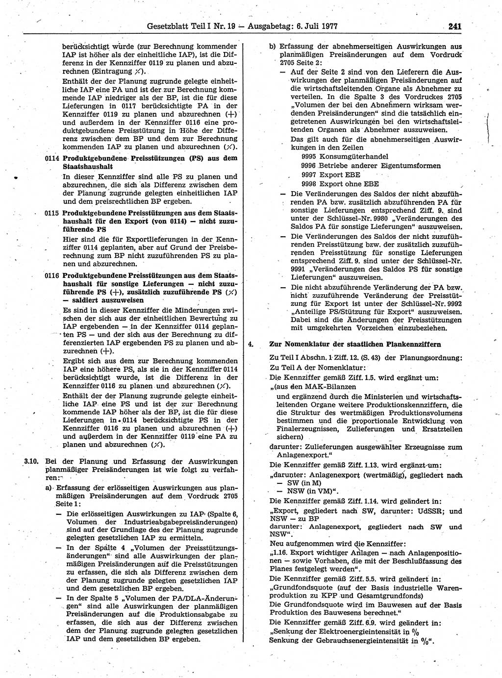 Gesetzblatt (GBl.) der Deutschen Demokratischen Republik (DDR) Teil Ⅰ 1977, Seite 241 (GBl. DDR Ⅰ 1977, S. 241)