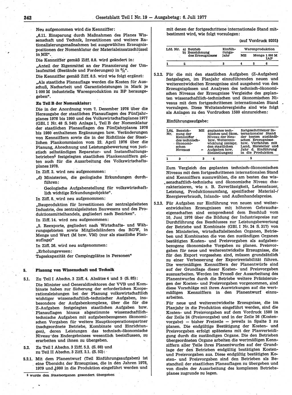 Gesetzblatt (GBl.) der Deutschen Demokratischen Republik (DDR) Teil Ⅰ 1977, Seite 242 (GBl. DDR Ⅰ 1977, S. 242)