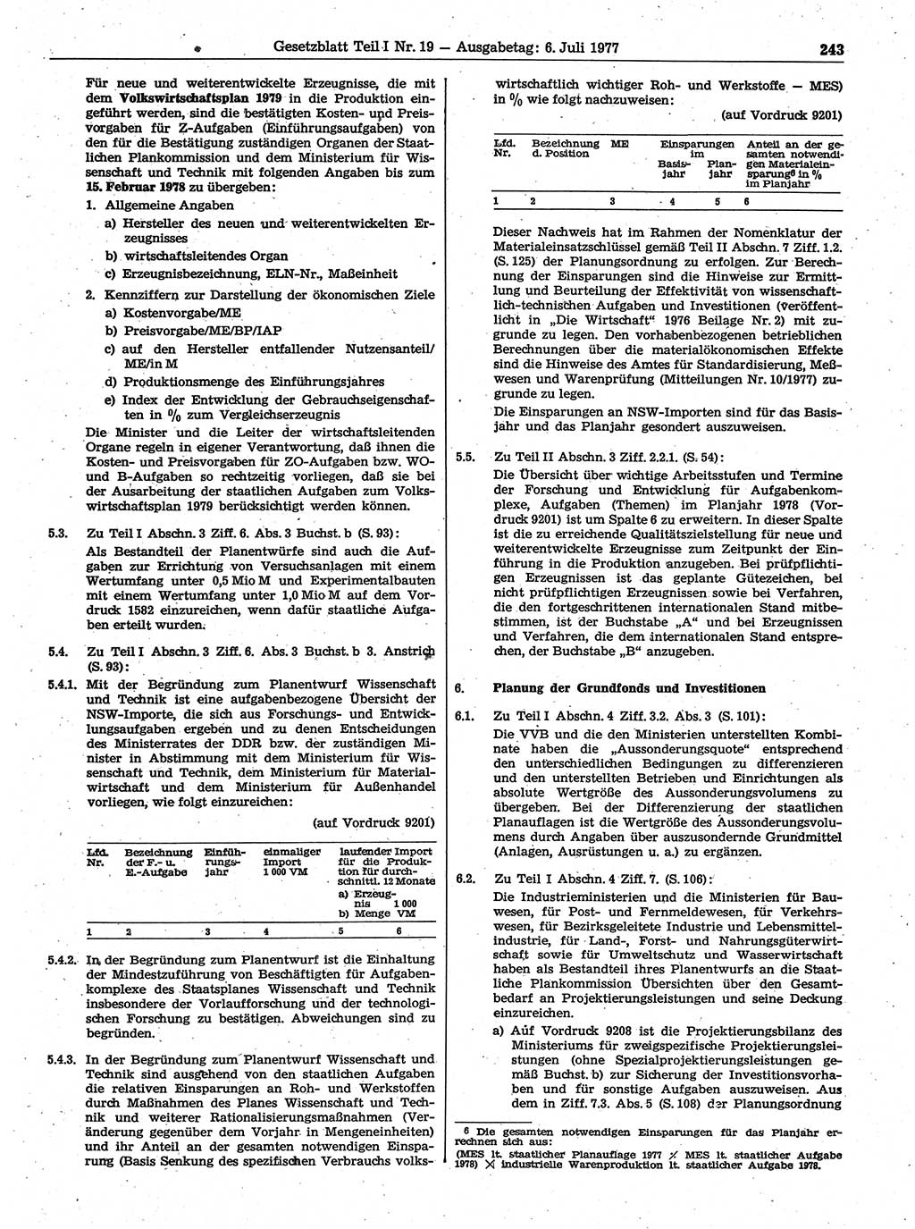 Gesetzblatt (GBl.) der Deutschen Demokratischen Republik (DDR) Teil Ⅰ 1977, Seite 243 (GBl. DDR Ⅰ 1977, S. 243)