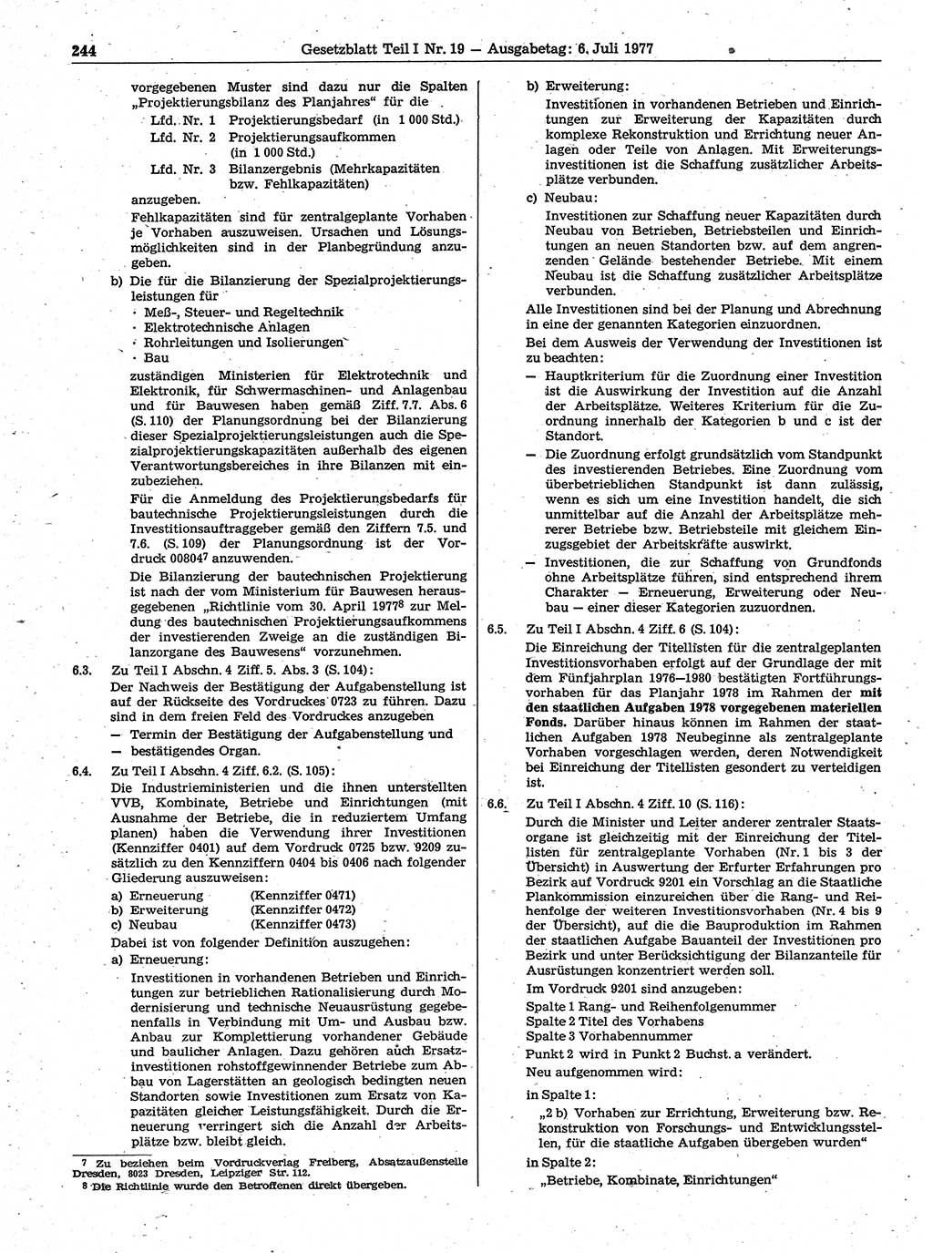 Gesetzblatt (GBl.) der Deutschen Demokratischen Republik (DDR) Teil Ⅰ 1977, Seite 244 (GBl. DDR Ⅰ 1977, S. 244)