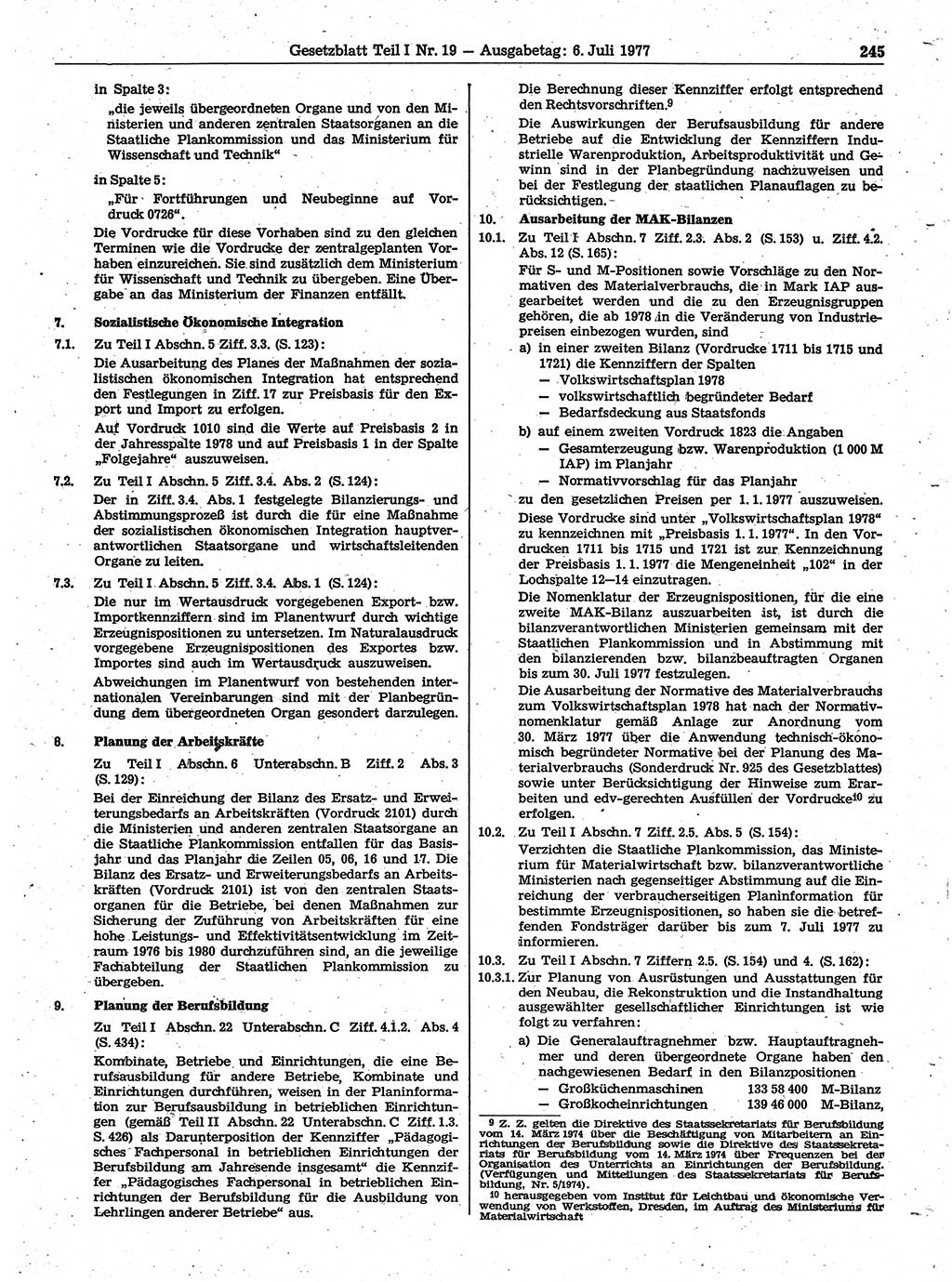 Gesetzblatt (GBl.) der Deutschen Demokratischen Republik (DDR) Teil Ⅰ 1977, Seite 245 (GBl. DDR Ⅰ 1977, S. 245)