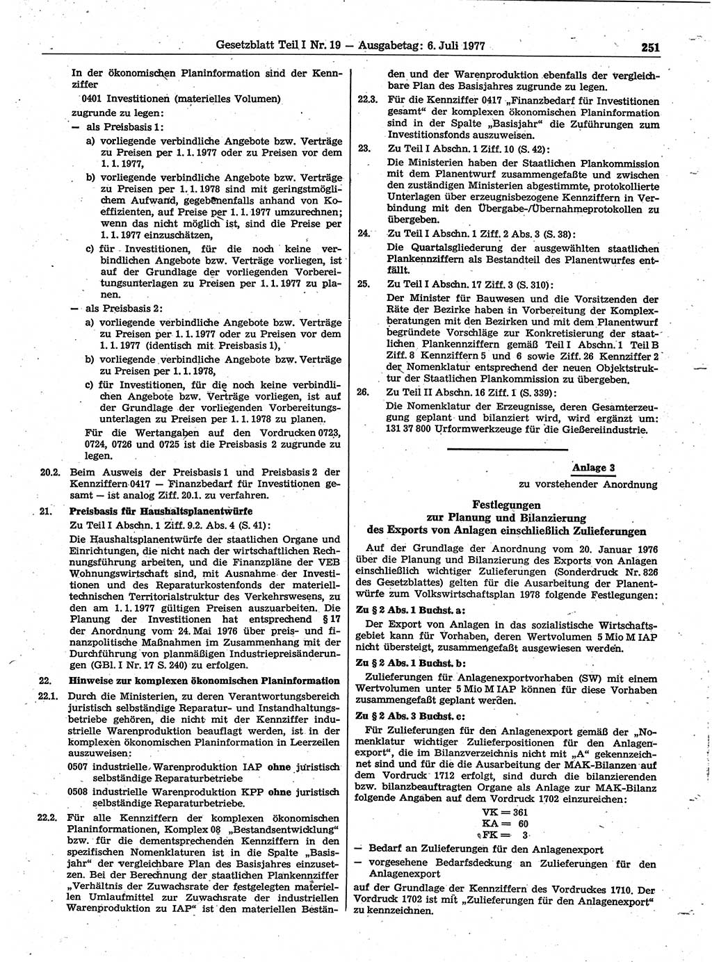 Gesetzblatt (GBl.) der Deutschen Demokratischen Republik (DDR) Teil Ⅰ 1977, Seite 251 (GBl. DDR Ⅰ 1977, S. 251)