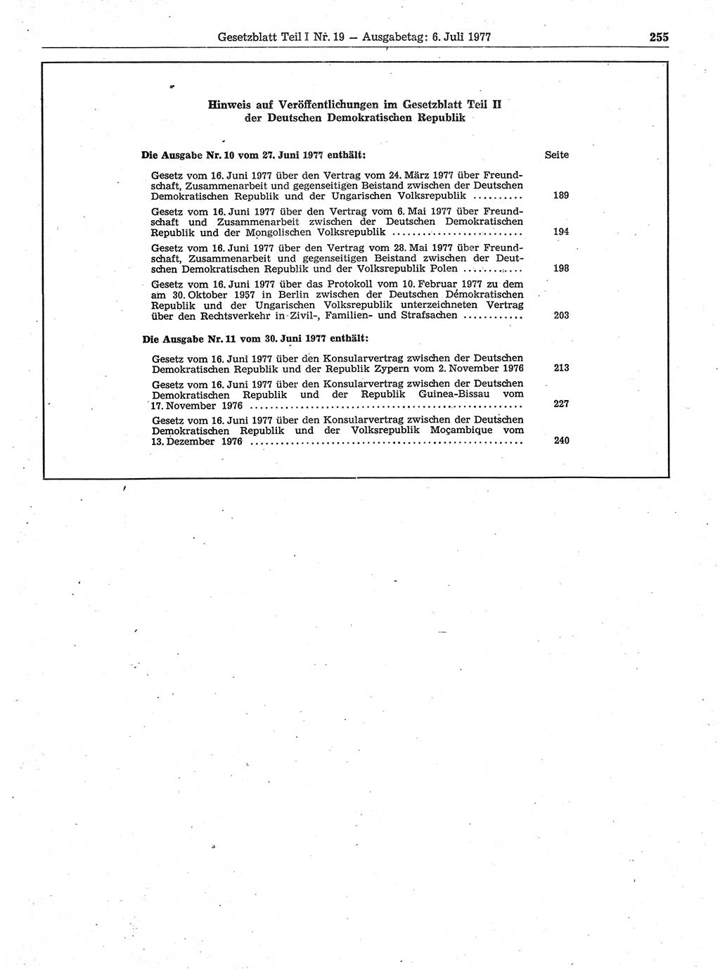 Gesetzblatt (GBl.) der Deutschen Demokratischen Republik (DDR) Teil Ⅰ 1977, Seite 255 (GBl. DDR Ⅰ 1977, S. 255)