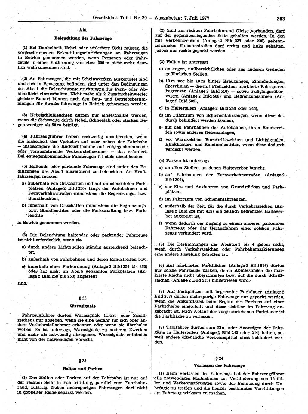 Gesetzblatt (GBl.) der Deutschen Demokratischen Republik (DDR) Teil Ⅰ 1977, Seite 263 (GBl. DDR Ⅰ 1977, S. 263)