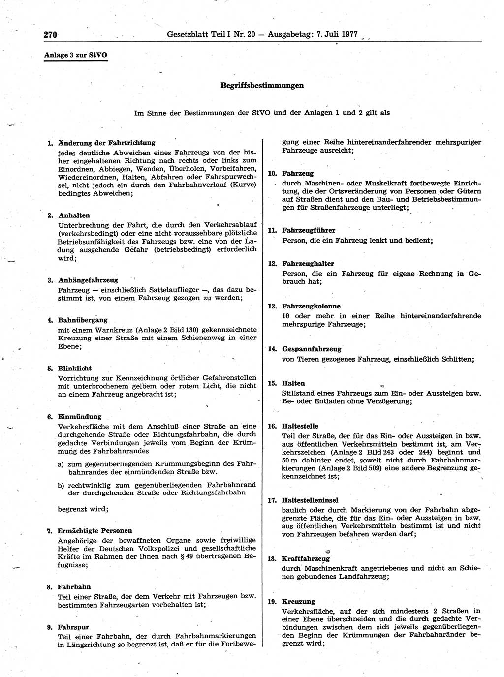 Gesetzblatt (GBl.) der Deutschen Demokratischen Republik (DDR) Teil Ⅰ 1977, Seite 270 (GBl. DDR Ⅰ 1977, S. 270)