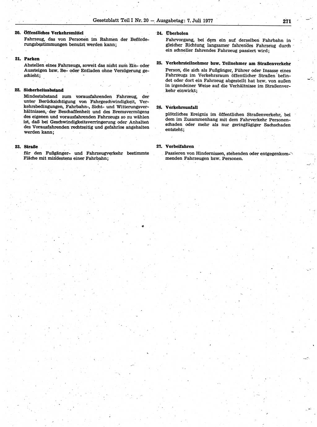 Gesetzblatt (GBl.) der Deutschen Demokratischen Republik (DDR) Teil Ⅰ 1977, Seite 271 (GBl. DDR Ⅰ 1977, S. 271)