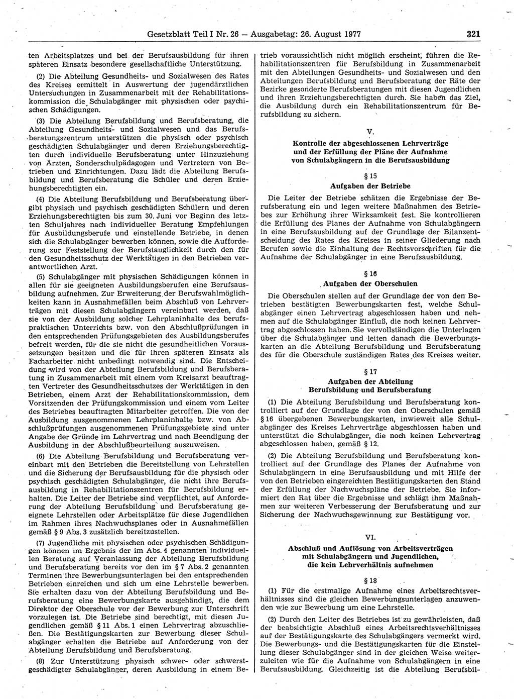 Gesetzblatt (GBl.) der Deutschen Demokratischen Republik (DDR) Teil Ⅰ 1977, Seite 321 (GBl. DDR Ⅰ 1977, S. 321)
