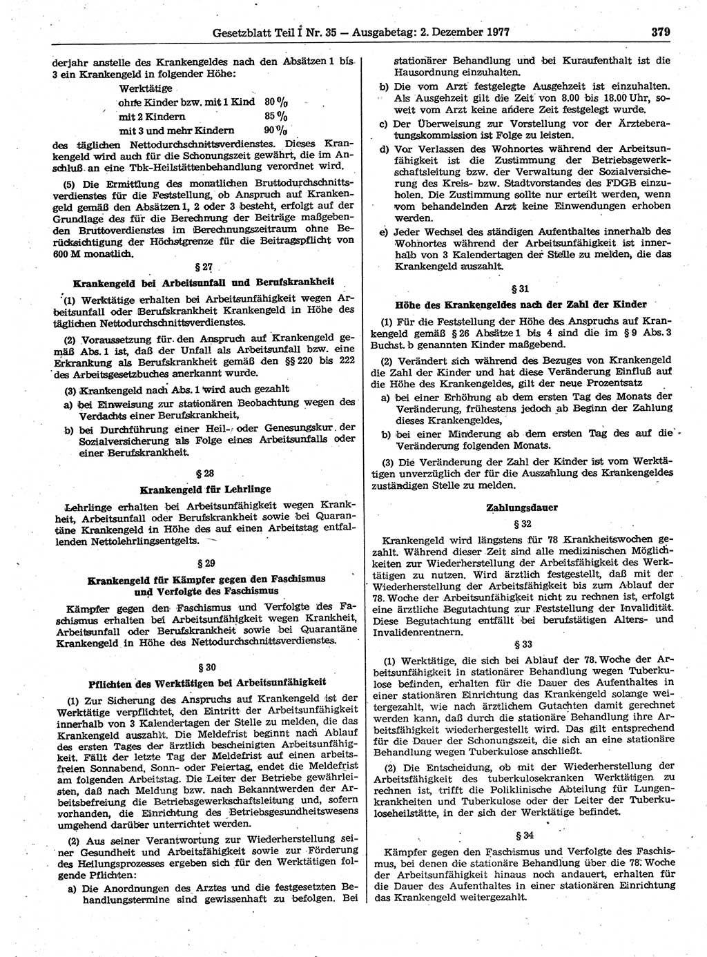 Gesetzblatt (GBl.) der Deutschen Demokratischen Republik (DDR) Teil Ⅰ 1977, Seite 379 (GBl. DDR Ⅰ 1977, S. 379)
