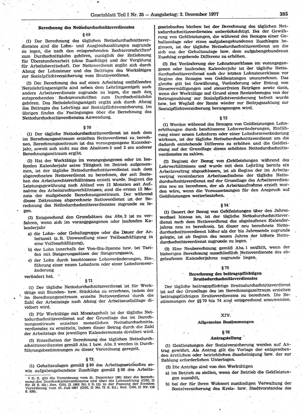 Gesetzblatt (GBl.) der Deutschen Demokratischen Republik (DDR) Teil Ⅰ 1977, Seite 385 (GBl. DDR Ⅰ 1977, S. 385)