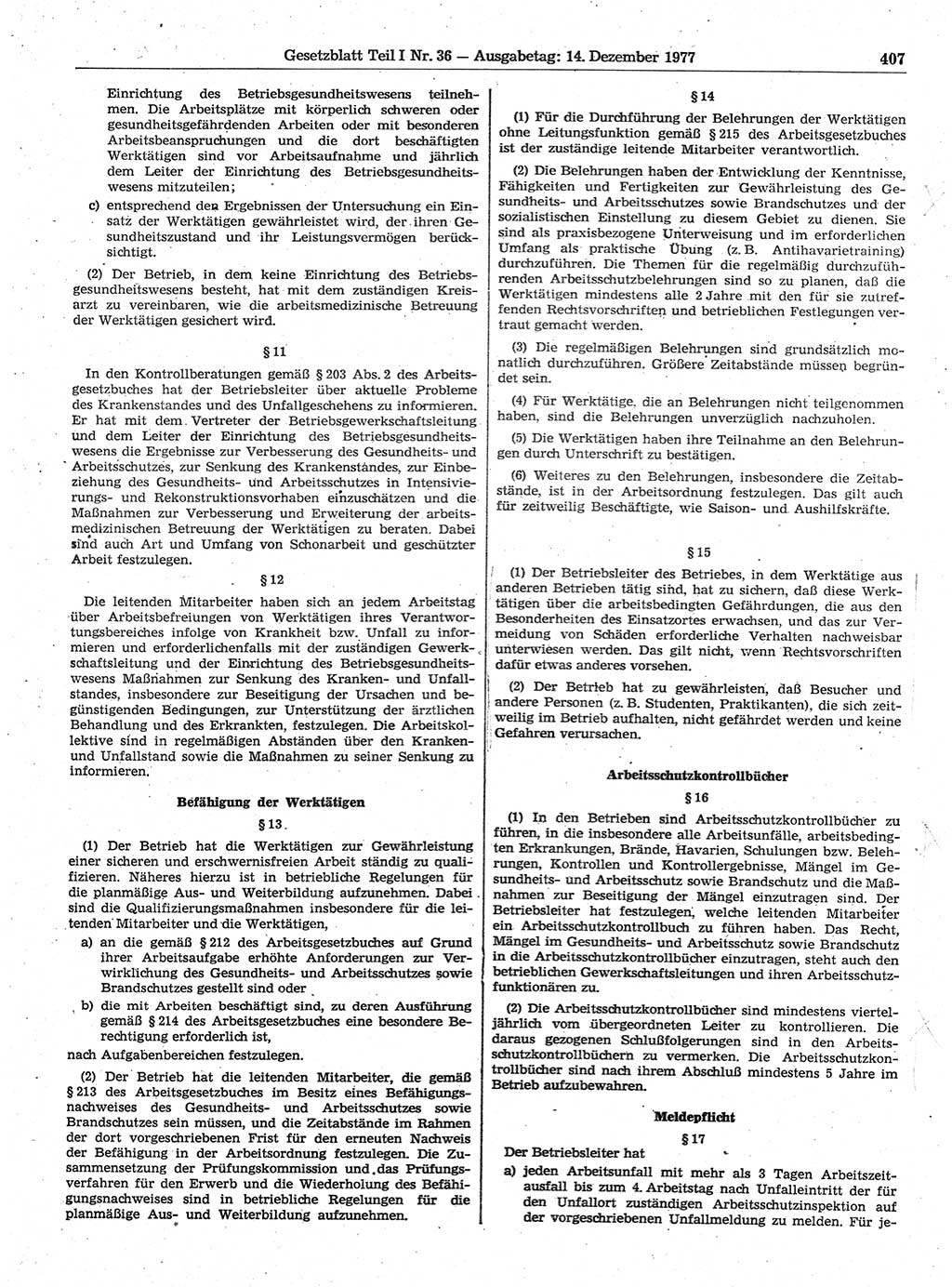 Gesetzblatt (GBl.) der Deutschen Demokratischen Republik (DDR) Teil Ⅰ 1977, Seite 407 (GBl. DDR Ⅰ 1977, S. 407)