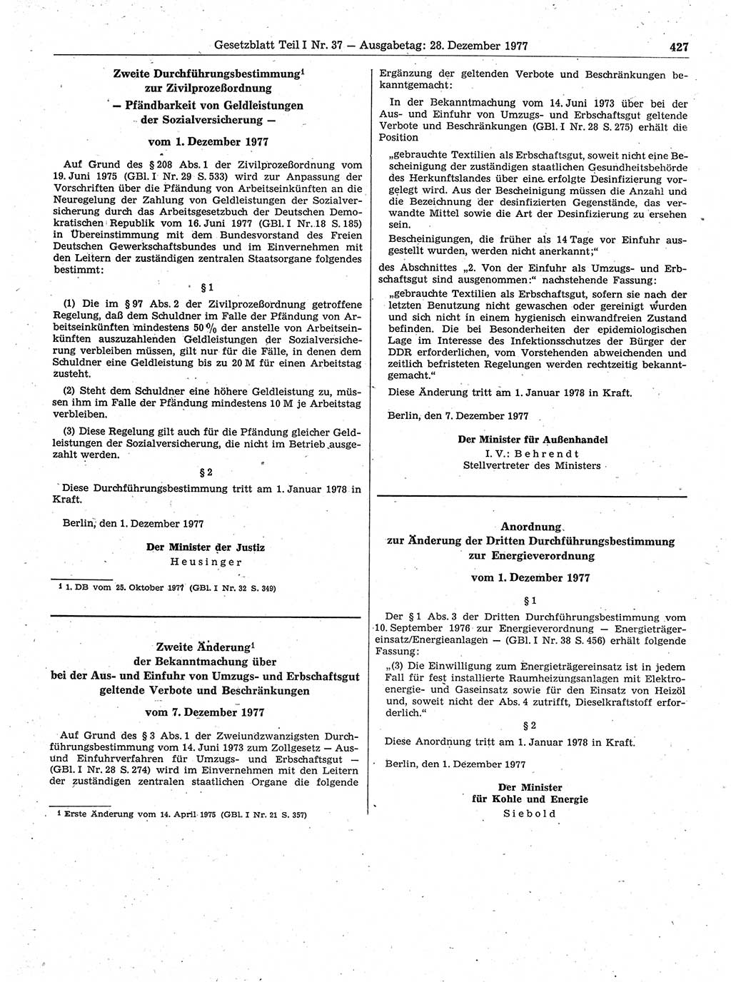 Gesetzblatt (GBl.) der Deutschen Demokratischen Republik (DDR) Teil Ⅰ 1977, Seite 427 (GBl. DDR Ⅰ 1977, S. 427)