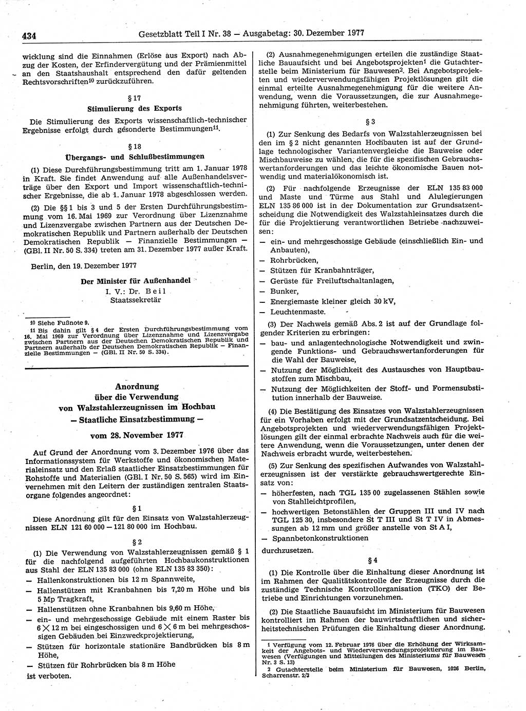 Gesetzblatt (GBl.) der Deutschen Demokratischen Republik (DDR) Teil Ⅰ 1977, Seite 434 (GBl. DDR Ⅰ 1977, S. 434)
