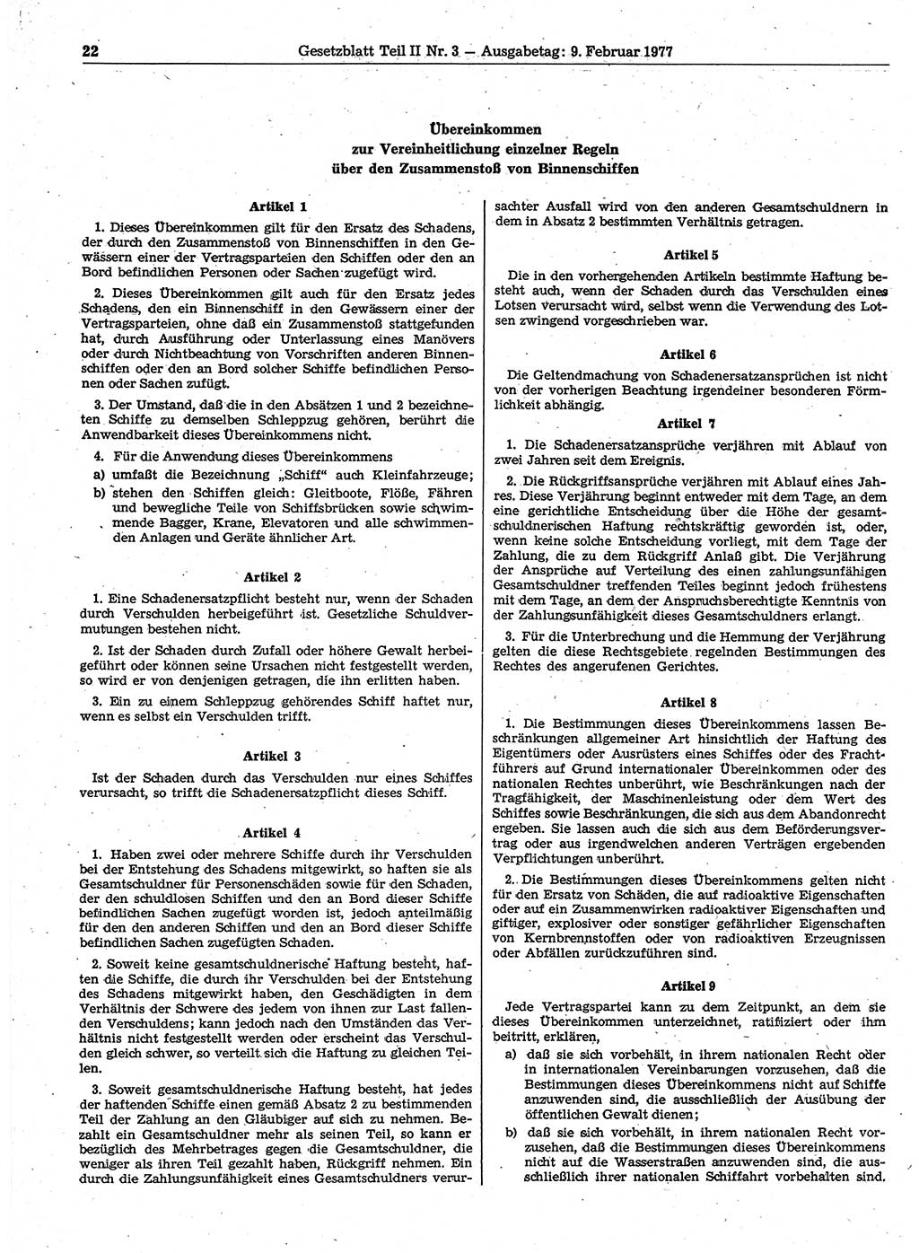 Gesetzblatt (GBl.) der Deutschen Demokratischen Republik (DDR) Teil ⅠⅠ 1977, Seite 22 (GBl. DDR ⅠⅠ 1977, S. 22)