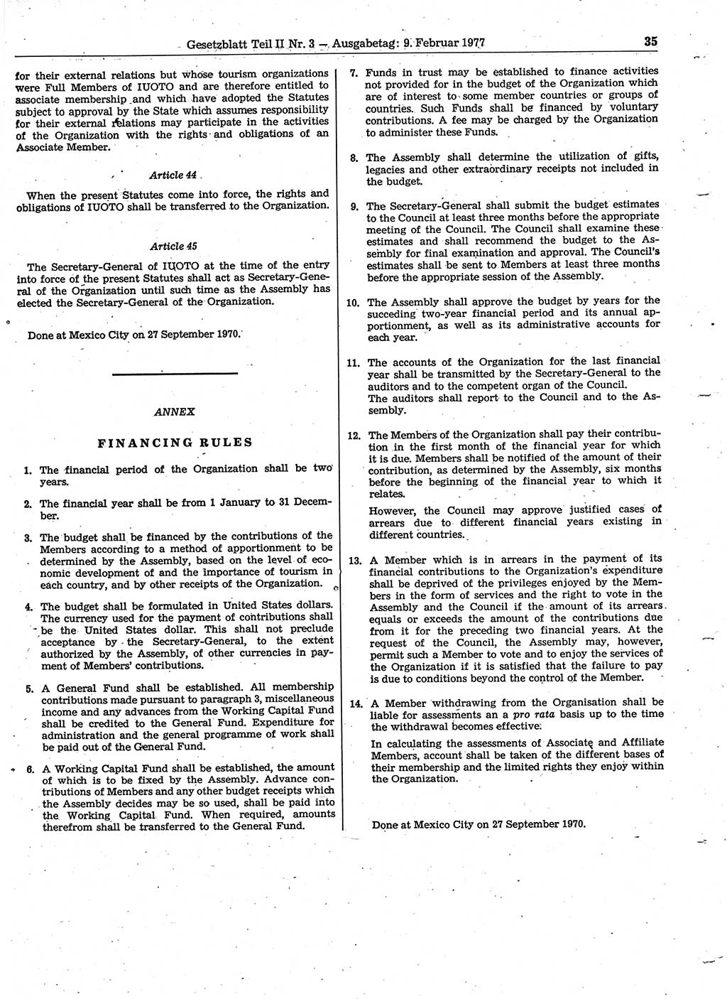 Gesetzblatt (GBl.) der Deutschen Demokratischen Republik (DDR) Teil ⅠⅠ 1977, Seite 35 (GBl. DDR ⅠⅠ 1977, S. 35)