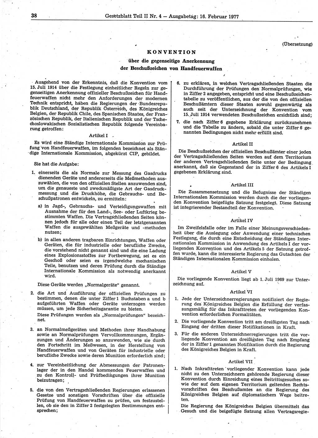 Gesetzblatt (GBl.) der Deutschen Demokratischen Republik (DDR) Teil ⅠⅠ 1977, Seite 38 (GBl. DDR ⅠⅠ 1977, S. 38)