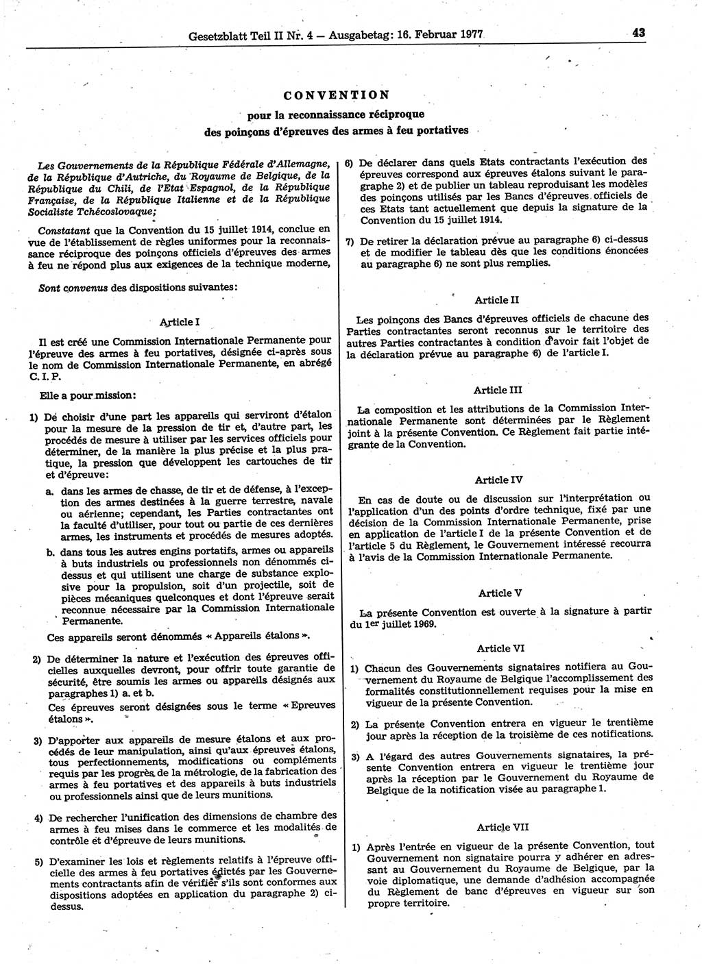 Gesetzblatt (GBl.) der Deutschen Demokratischen Republik (DDR) Teil ⅠⅠ 1977, Seite 43 (GBl. DDR ⅠⅠ 1977, S. 43)