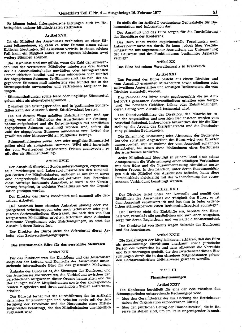 Gesetzblatt (GBl.) der Deutschen Demokratischen Republik (DDR) Teil ⅠⅠ 1977, Seite 51 (GBl. DDR ⅠⅠ 1977, S. 51)