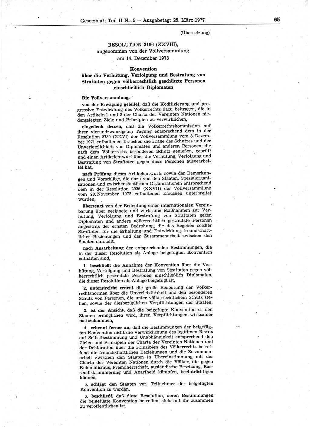Gesetzblatt (GBl.) der Deutschen Demokratischen Republik (DDR) Teil ⅠⅠ 1977, Seite 65 (GBl. DDR ⅠⅠ 1977, S. 65)