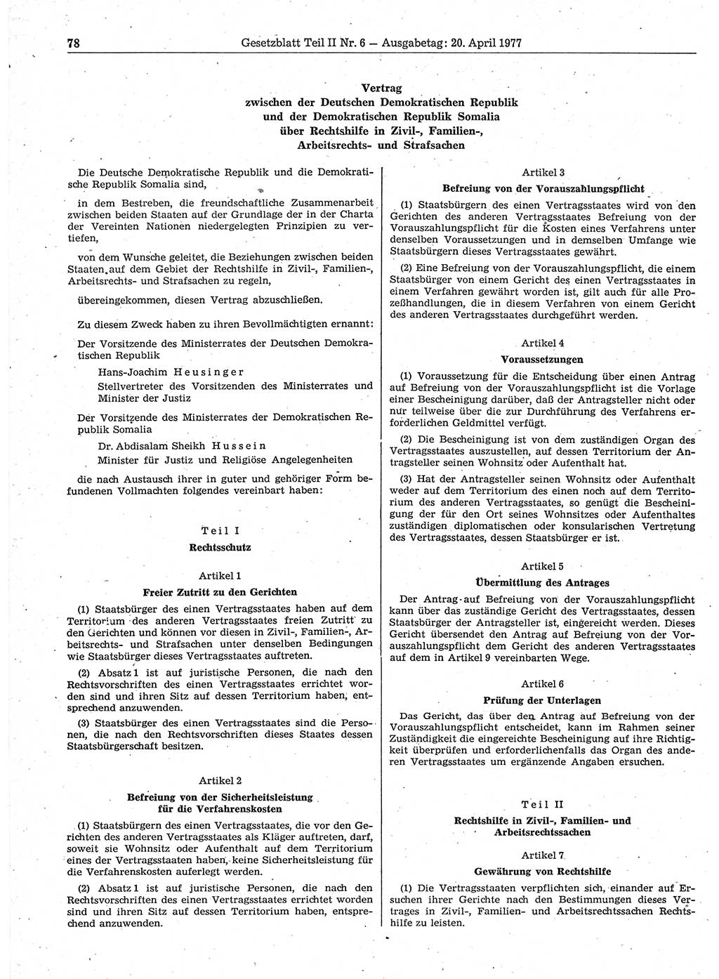 Gesetzblatt (GBl.) der Deutschen Demokratischen Republik (DDR) Teil ⅠⅠ 1977, Seite 78 (GBl. DDR ⅠⅠ 1977, S. 78)