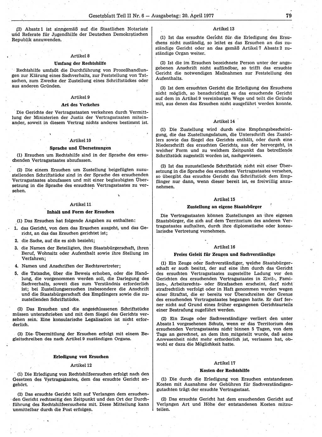 Gesetzblatt (GBl.) der Deutschen Demokratischen Republik (DDR) Teil ⅠⅠ 1977, Seite 79 (GBl. DDR ⅠⅠ 1977, S. 79)