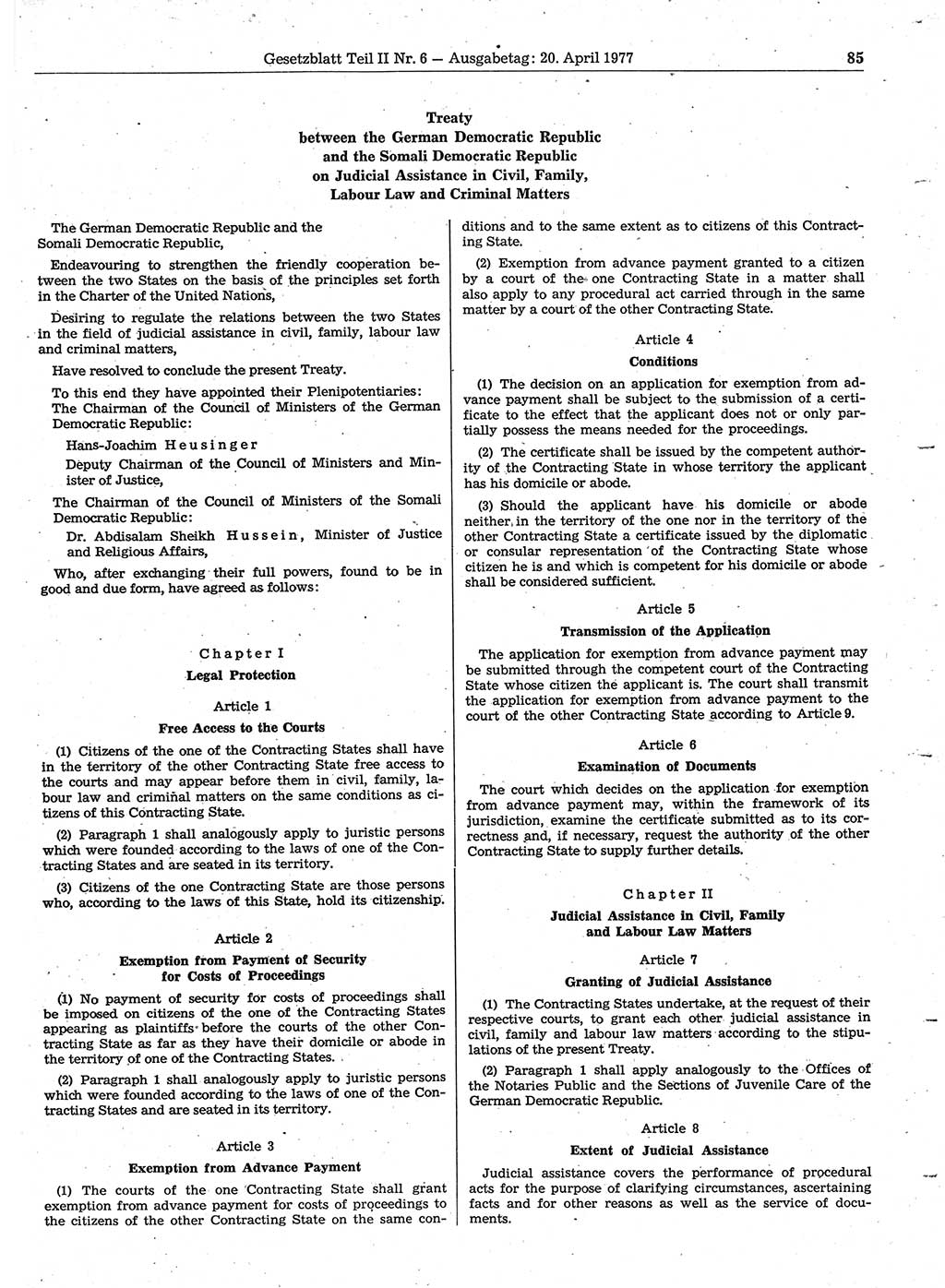 Gesetzblatt (GBl.) der Deutschen Demokratischen Republik (DDR) Teil ⅠⅠ 1977, Seite 85 (GBl. DDR ⅠⅠ 1977, S. 85)