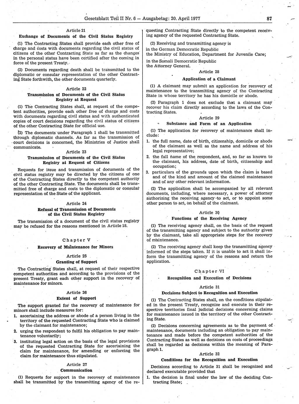 Gesetzblatt (GBl.) der Deutschen Demokratischen Republik (DDR) Teil ⅠⅠ 1977, Seite 87 (GBl. DDR ⅠⅠ 1977, S. 87)