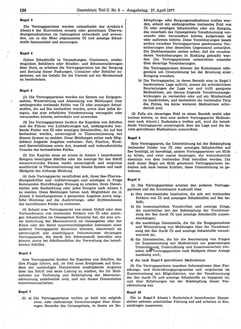 Gesetzblatt (GBl.) der Deutschen Demokratischen Republik (DDR) Teil ⅠⅠ 1977, Seite 128 (GBl. DDR ⅠⅠ 1977, S. 128)