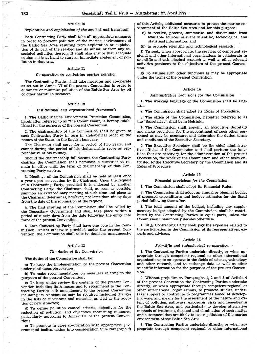 Gesetzblatt (GBl.) der Deutschen Demokratischen Republik (DDR) Teil ⅠⅠ 1977, Seite 132 (GBl. DDR ⅠⅠ 1977, S. 132)