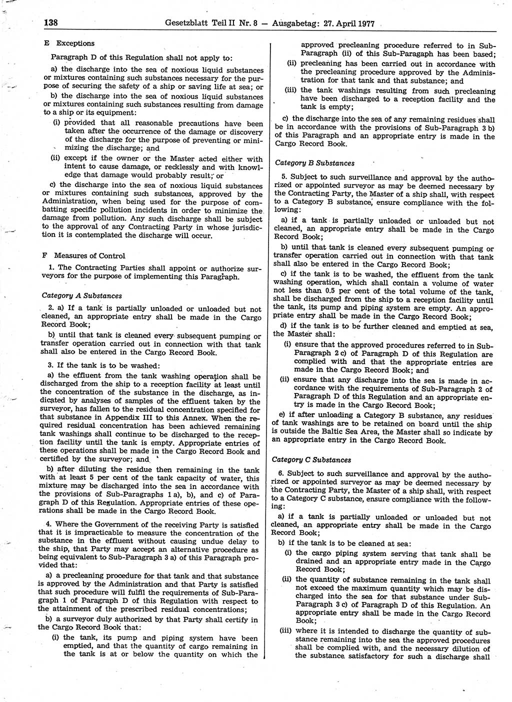 Gesetzblatt (GBl.) der Deutschen Demokratischen Republik (DDR) Teil ⅠⅠ 1977, Seite 138 (GBl. DDR ⅠⅠ 1977, S. 138)