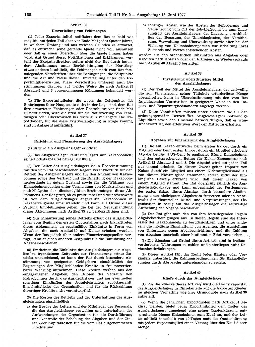 Gesetzblatt (GBl.) der Deutschen Demokratischen Republik (DDR) Teil ⅠⅠ 1977, Seite 158 (GBl. DDR ⅠⅠ 1977, S. 158)