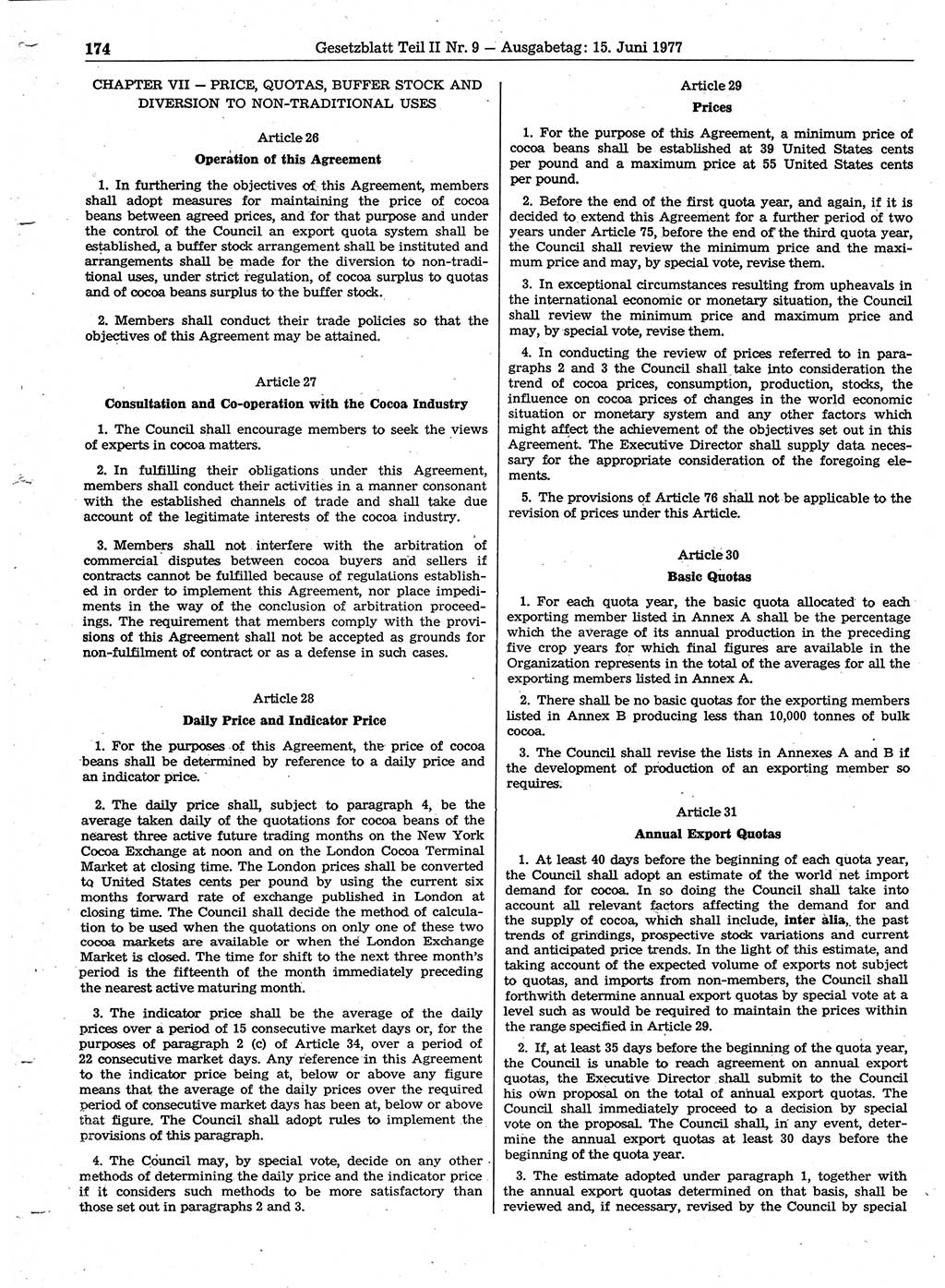 Gesetzblatt (GBl.) der Deutschen Demokratischen Republik (DDR) Teil ⅠⅠ 1977, Seite 174 (GBl. DDR ⅠⅠ 1977, S. 174)