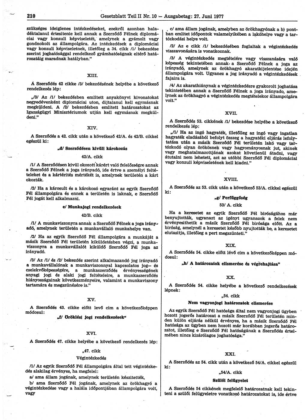 Gesetzblatt (GBl.) der Deutschen Demokratischen Republik (DDR) Teil ⅠⅠ 1977, Seite 210 (GBl. DDR ⅠⅠ 1977, S. 210)