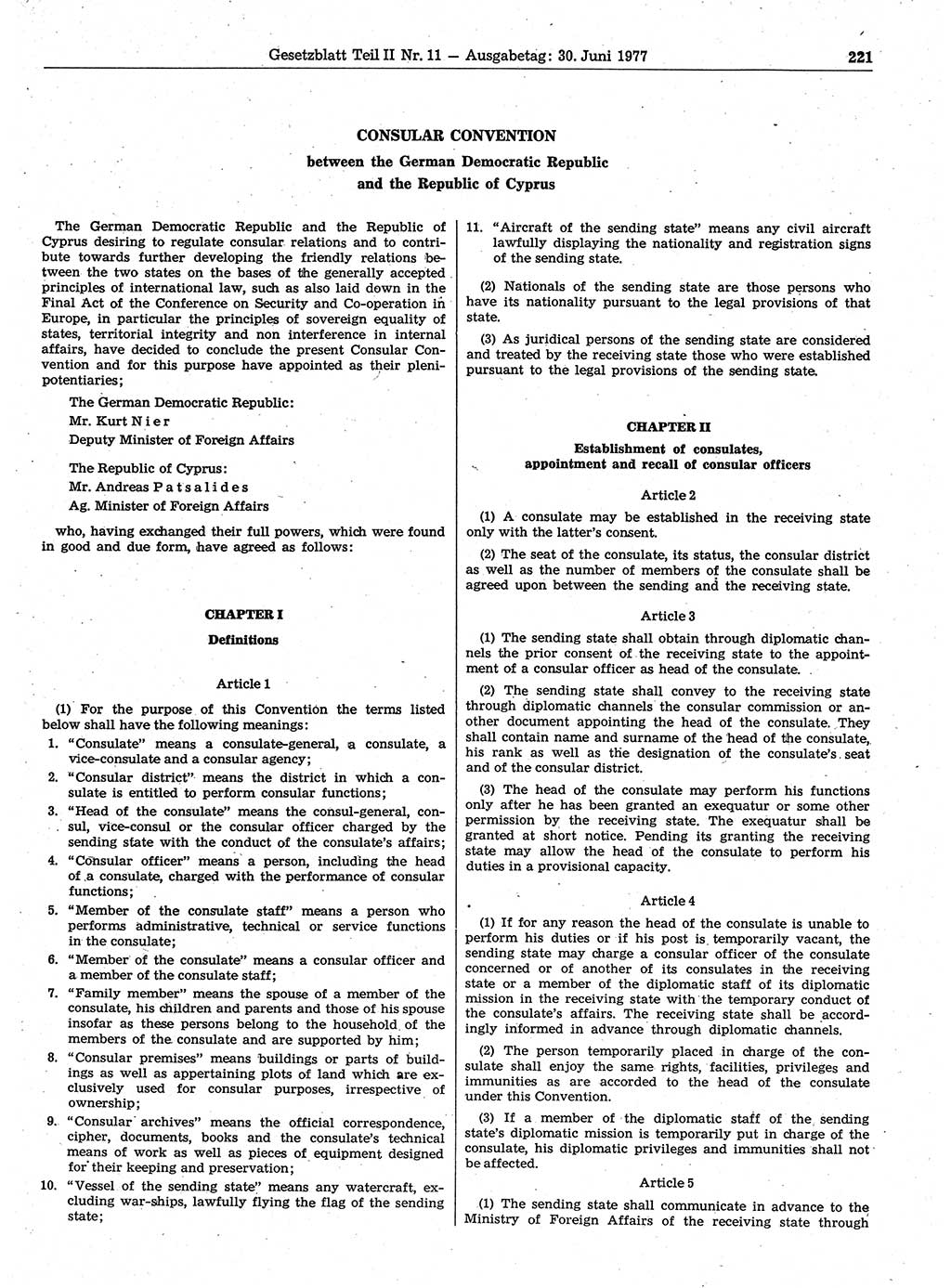 Gesetzblatt (GBl.) der Deutschen Demokratischen Republik (DDR) Teil ⅠⅠ 1977, Seite 221 (GBl. DDR ⅠⅠ 1977, S. 221)