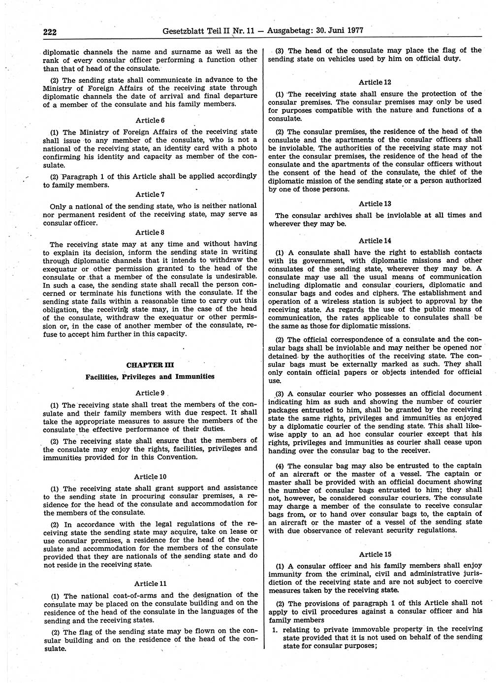 Gesetzblatt (GBl.) der Deutschen Demokratischen Republik (DDR) Teil ⅠⅠ 1977, Seite 222 (GBl. DDR ⅠⅠ 1977, S. 222)