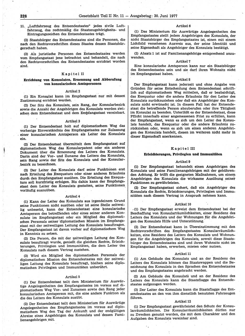 Gesetzblatt (GBl.) der Deutschen Demokratischen Republik (DDR) Teil ⅠⅠ 1977, Seite 228 (GBl. DDR ⅠⅠ 1977, S. 228)